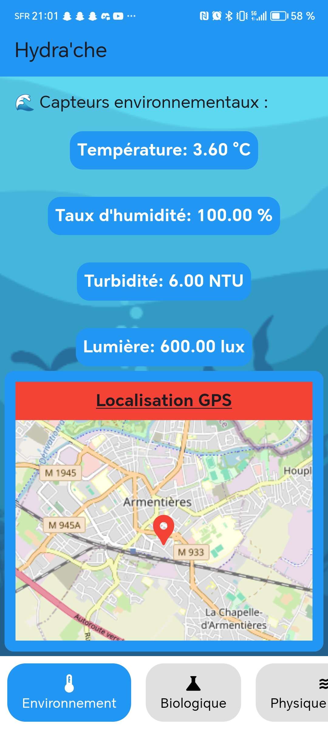 Capture d'écran de l'application Hydra'che